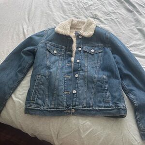 GAP Blue Jean Jacket with White Sherpa Collar